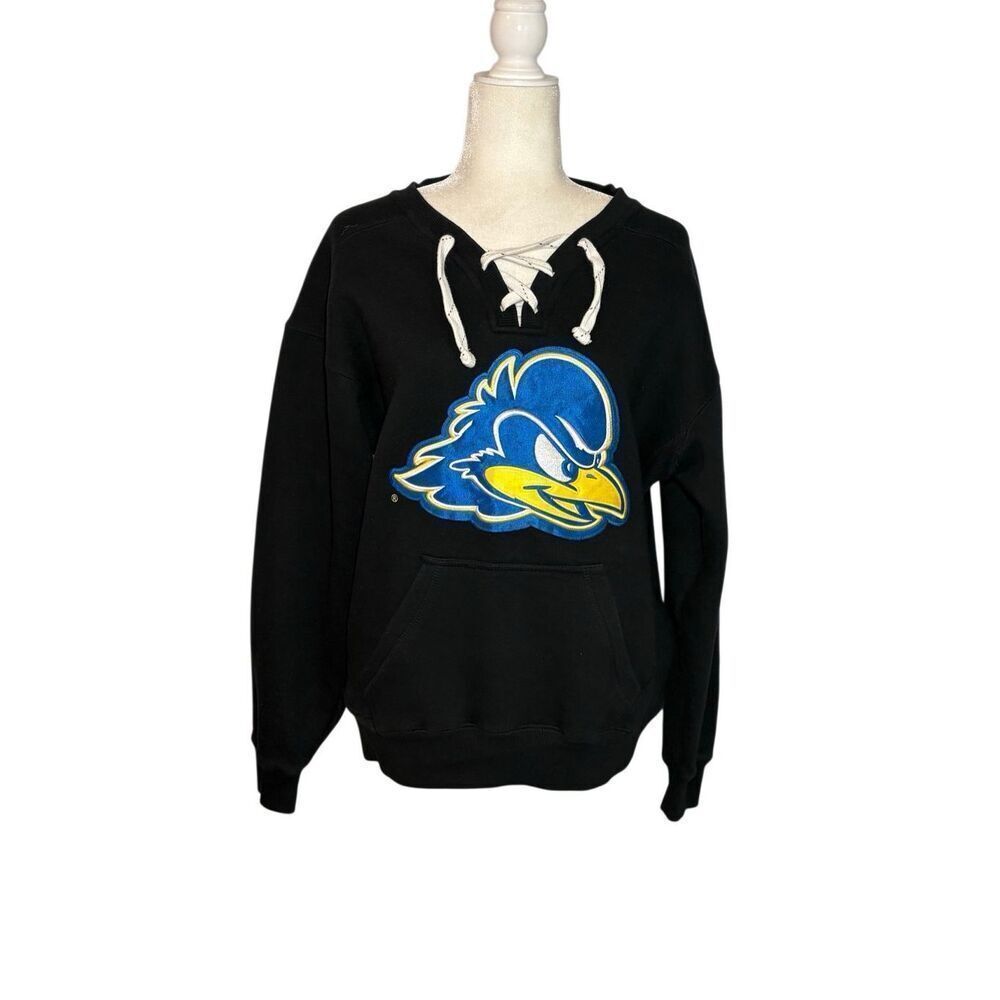 University of Delaware Blue Hen laced neck black sweatshirt - S